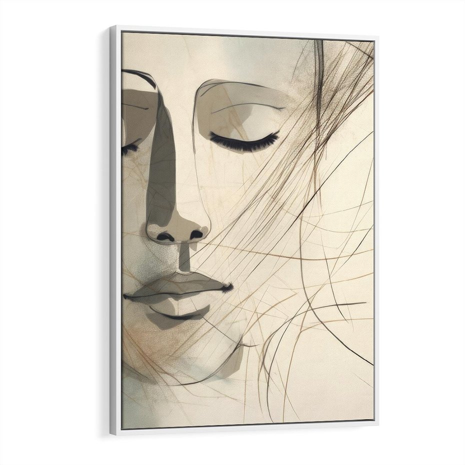 Obraz w ramie 50x70 - Tylko Zamknij Oczy - twarz kobiety, zamknięte oczy - rama biała