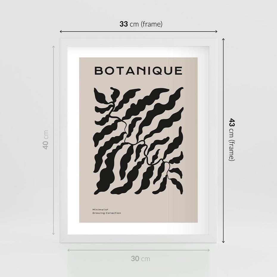 Plakat w ramie 30x40 - Księga Odbić - abstrakcyjne liśćie, roślinne motywy - rama biała