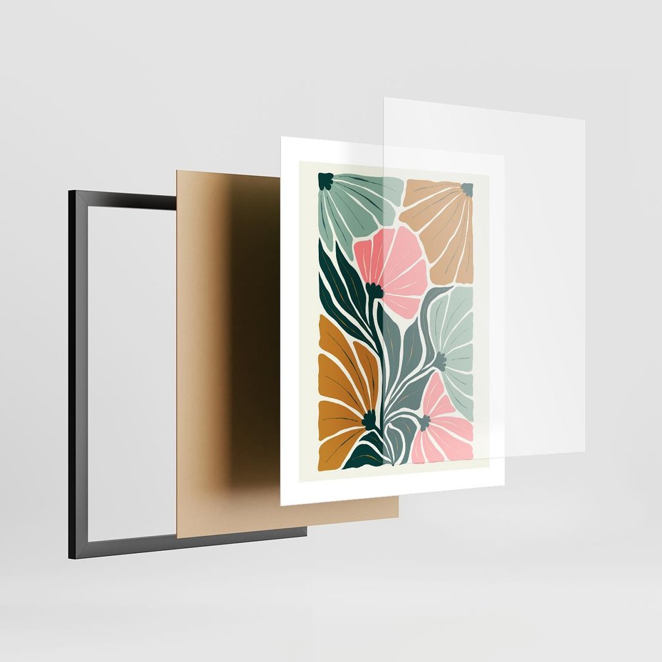 Plakat w ramie 40x50 - Rozplątane Myśli - abstrakcyjna kompozycja, pastelowe kwiaty - rama czarna