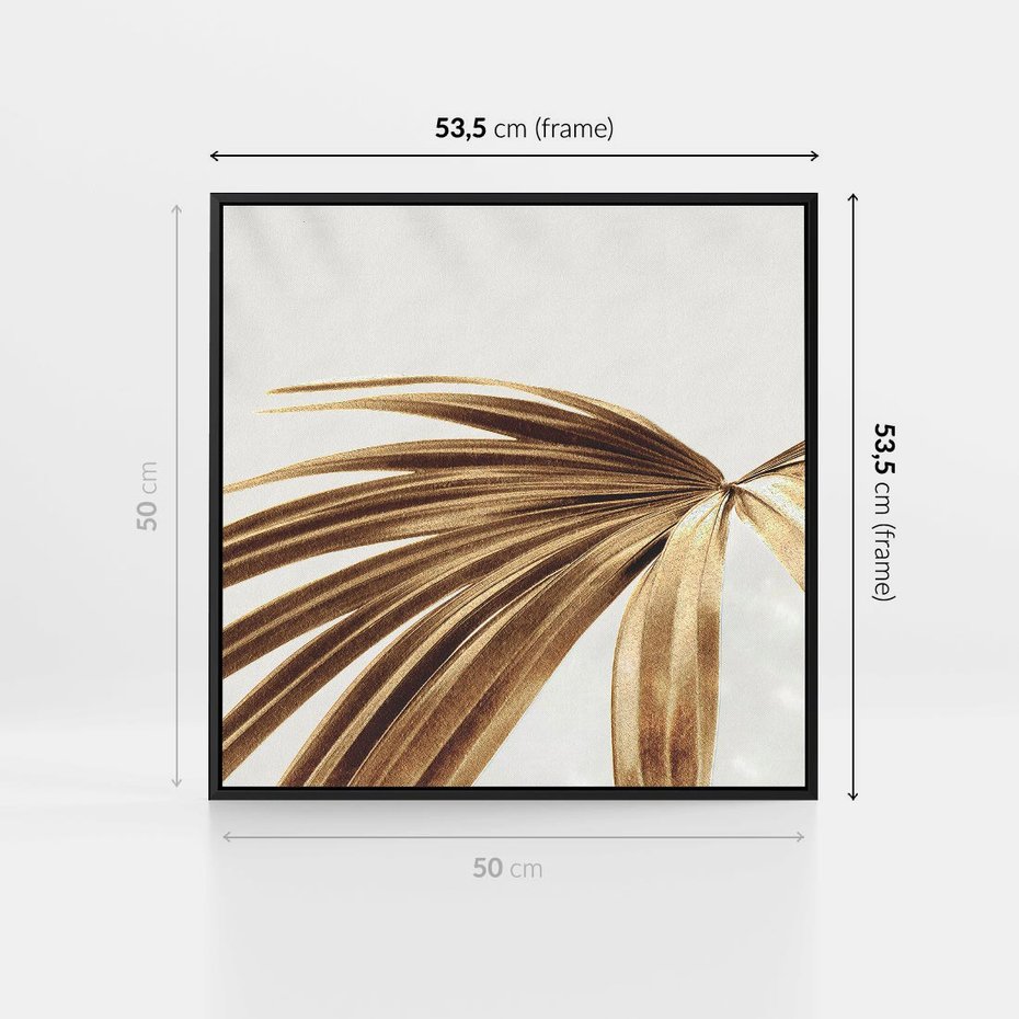 Obraz w ramie 50x50 - Egzotyczny Blask - złote, liście - rama czarna