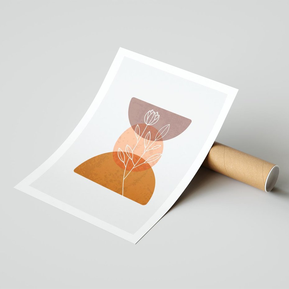 Plakat bez ramy 21x30 - Kwiatowa Akwarela - akwarelowe kształty, brąz