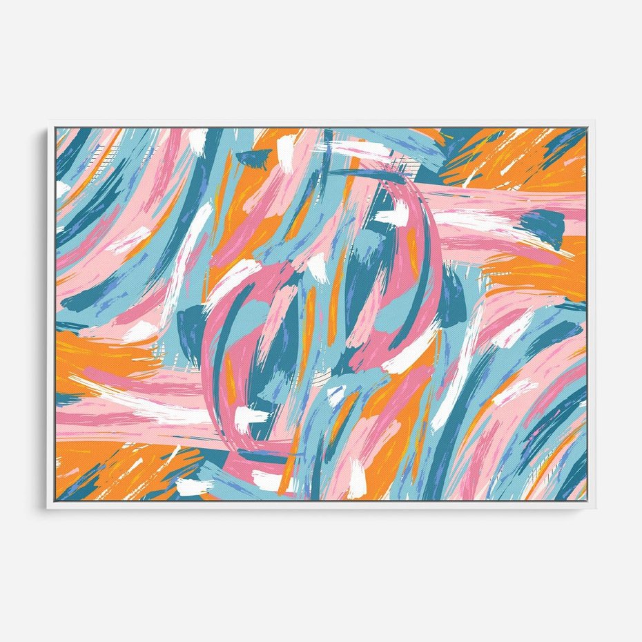 Obraz w ramie 70x50 - Refleksje w krainie abstrakcji - abstrakcja, energiczne pociągnięcia pędzla - rama biała