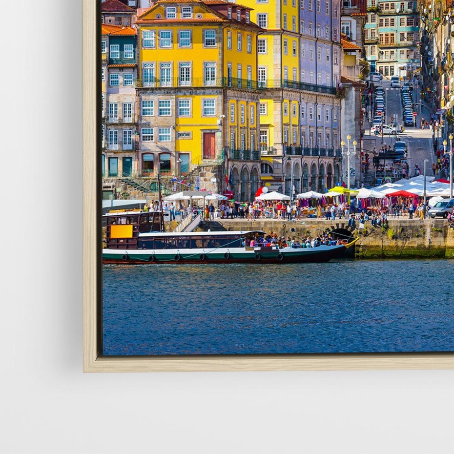 Obraz w ramie 80x80 - Kolorowa Przystań - nadmorskie miasto, kolorowe budynki - rama drewno