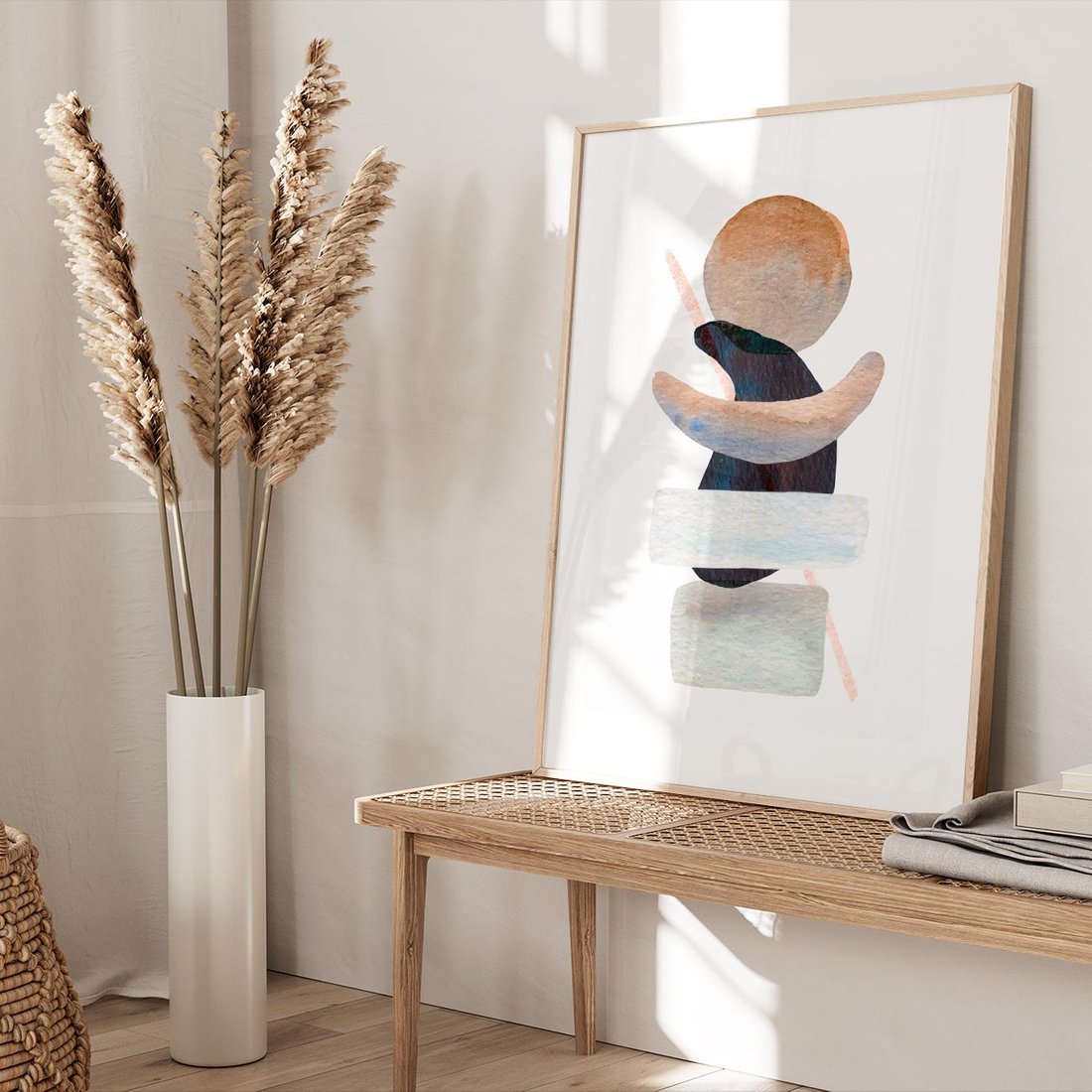 Plakat w ramie 40x50 - Rozkwitające Nowe Wymyślności - abstrakcja, akwarelowe plamy - rama drewno