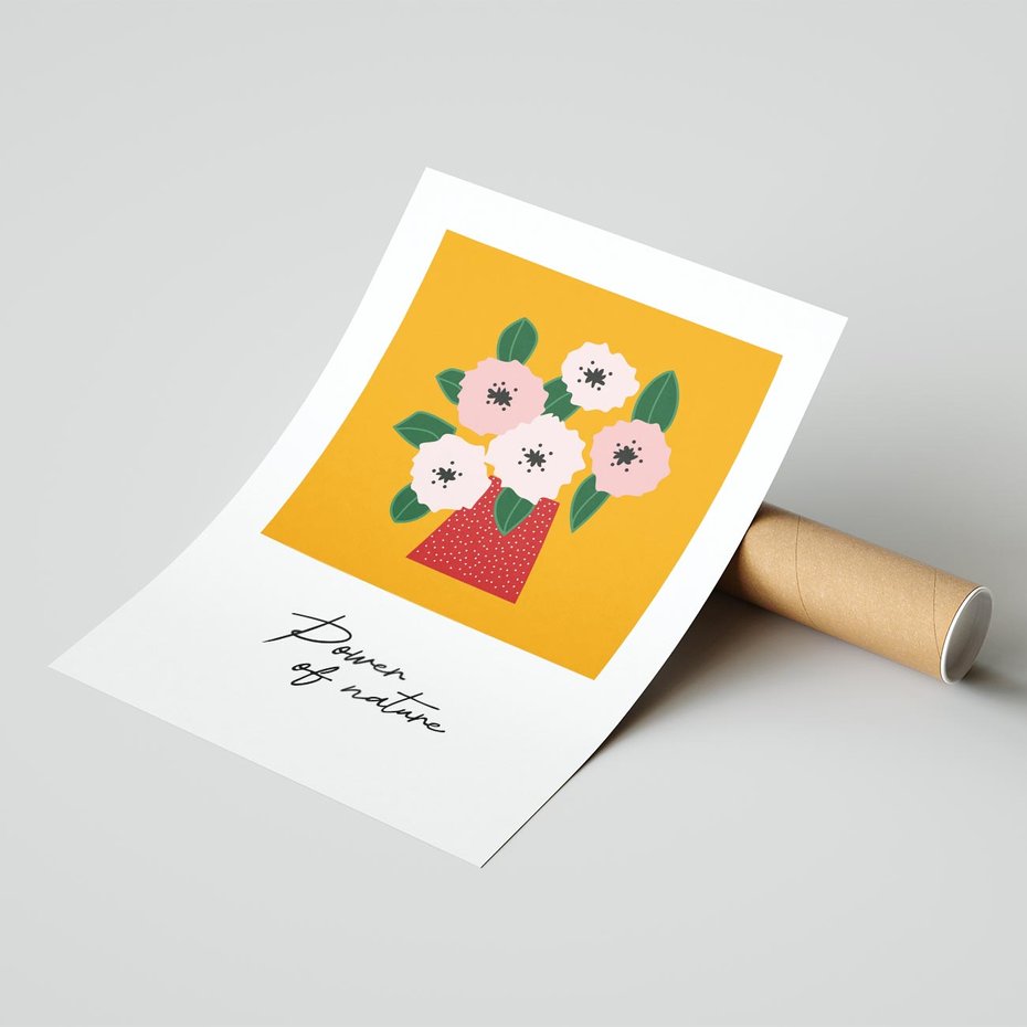 Plakat bez ramy 21x30 - Abstrakcyjna Kreska - kwiaty w wazonie, abstrakcja