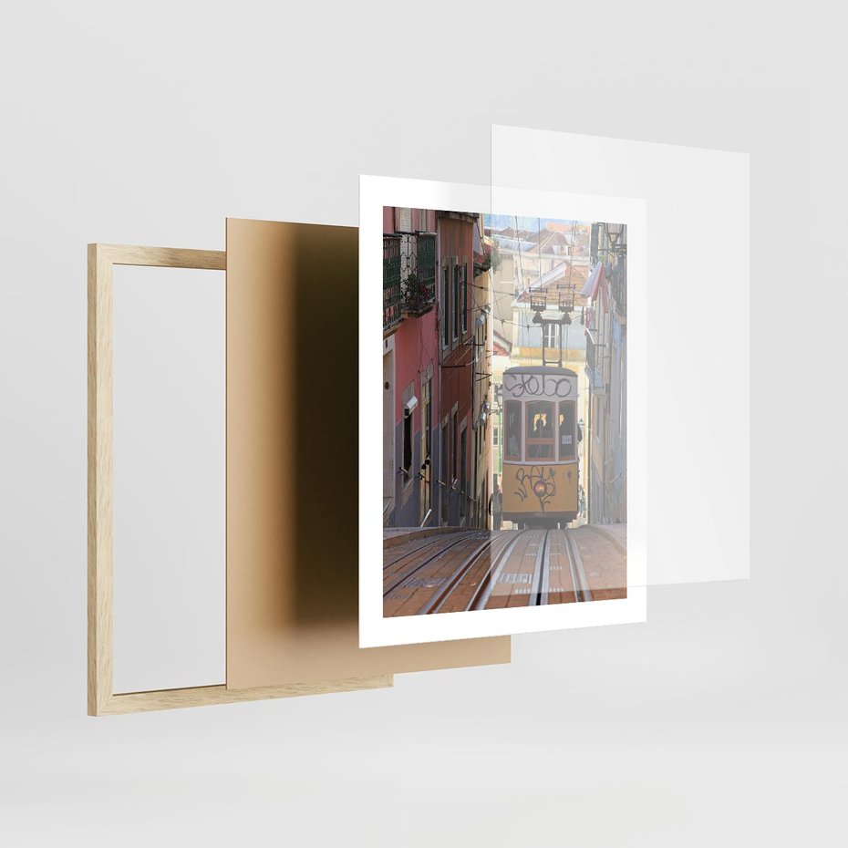 Plakat w ramie 40x50 - Lizbońskie tramwaje - podróż w czasie - Lizbona, tramwaj - rama drewno