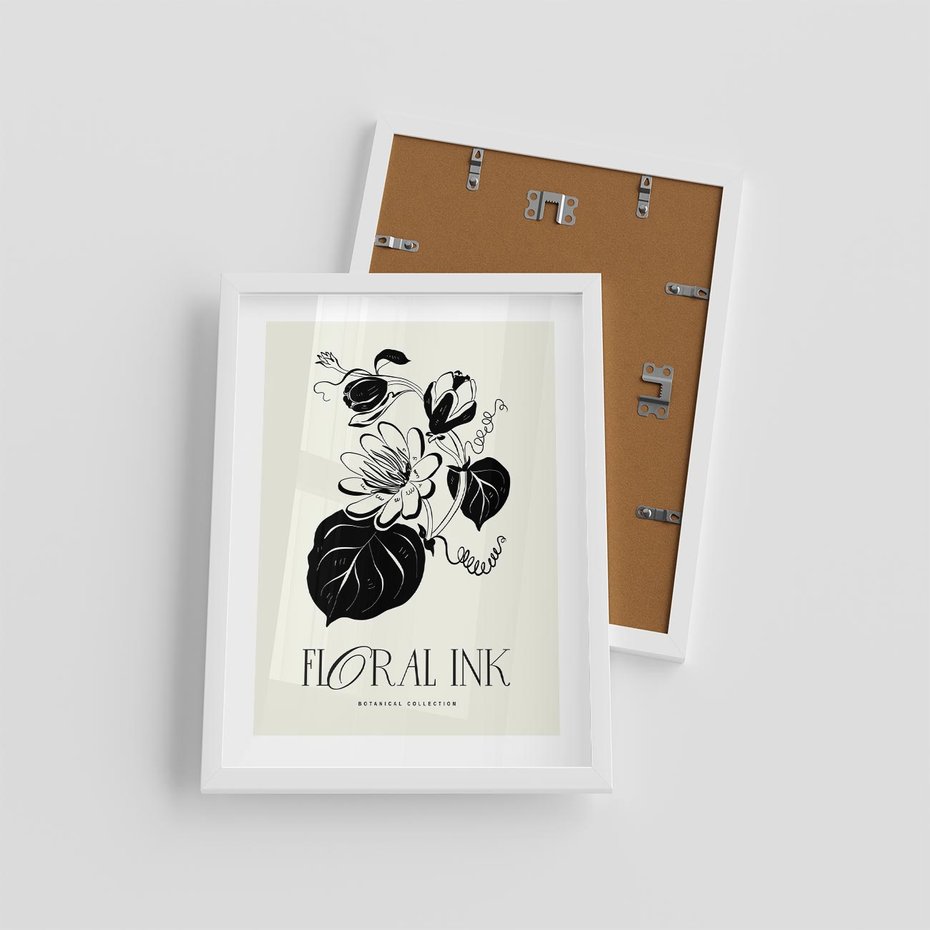 Plakat w ramie 30x40 - Odbicie kwiatowych chwil - kwiaty, typografia - rama biała