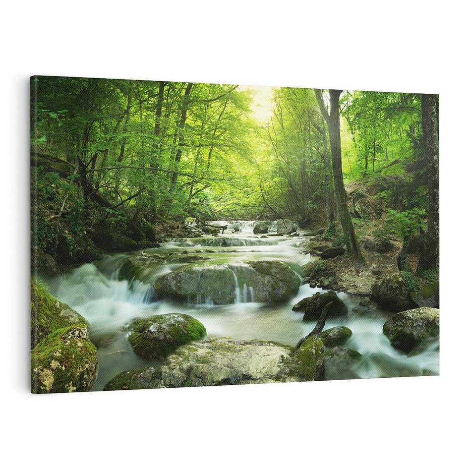 Obraz na płótnie 100x70 - Ukojenie strumienia: Spotkanie z naturą - strumyk, las