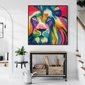 Obraz w ramie 50x50 - Tęczowy Lew - akwarela, tęczowy lew - rama czarna