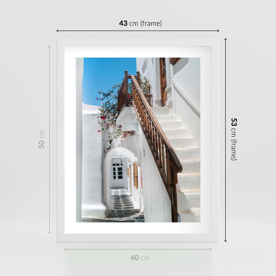 Plakat w ramie 40x50 - Schody Uliczką W dół - schody, uliczka - rama biała