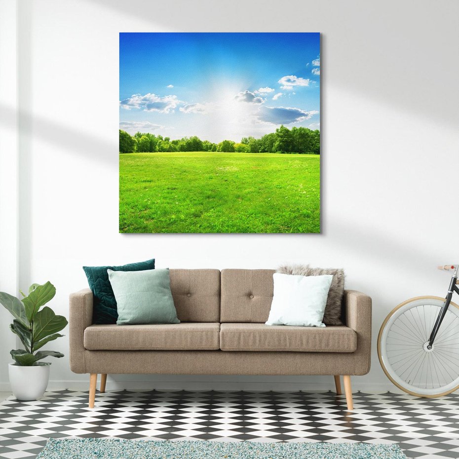 Obraz na płótnie 60x60 - Idylla na łące drzew - łąka, drzewa