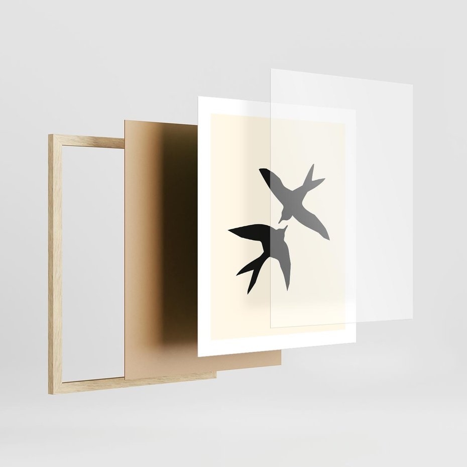 Plakat w ramie 40x50 - Kreatywne Echa - jaskółki, minimalizm - rama drewno