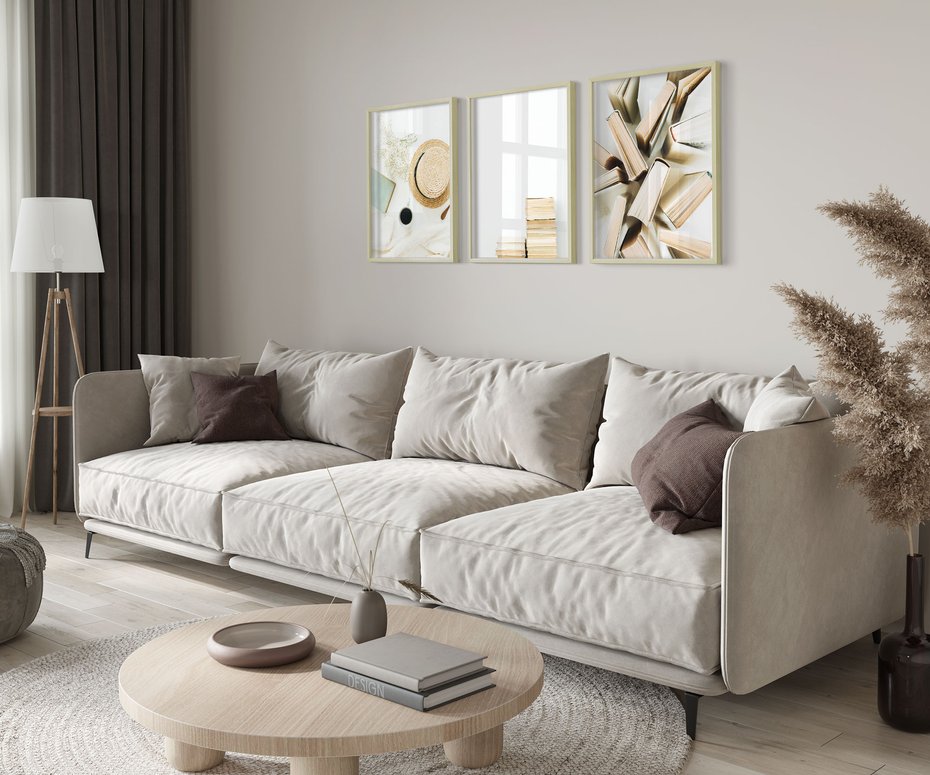 Zestaw obrazy w ramie 50x70 galeria - Książki, kawa, kapeusz - rama drewno