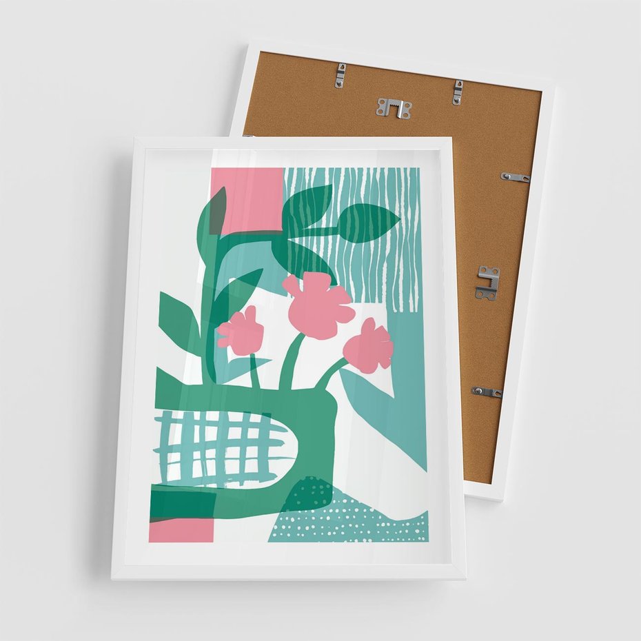 Plakat w ramie 50x70 - Harmonijne Plamy - abstrakcyjne pastelowe kwiaty, nowoczesna sztuka - rama biała