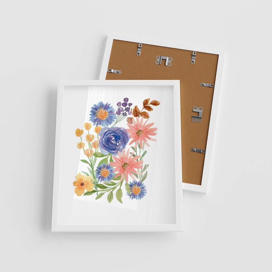 Plakat w ramie 40x50 - Migocące Widoki Kwiatów - akwarelowe polne kwiaty, minimalistyczny plakat - rama biała