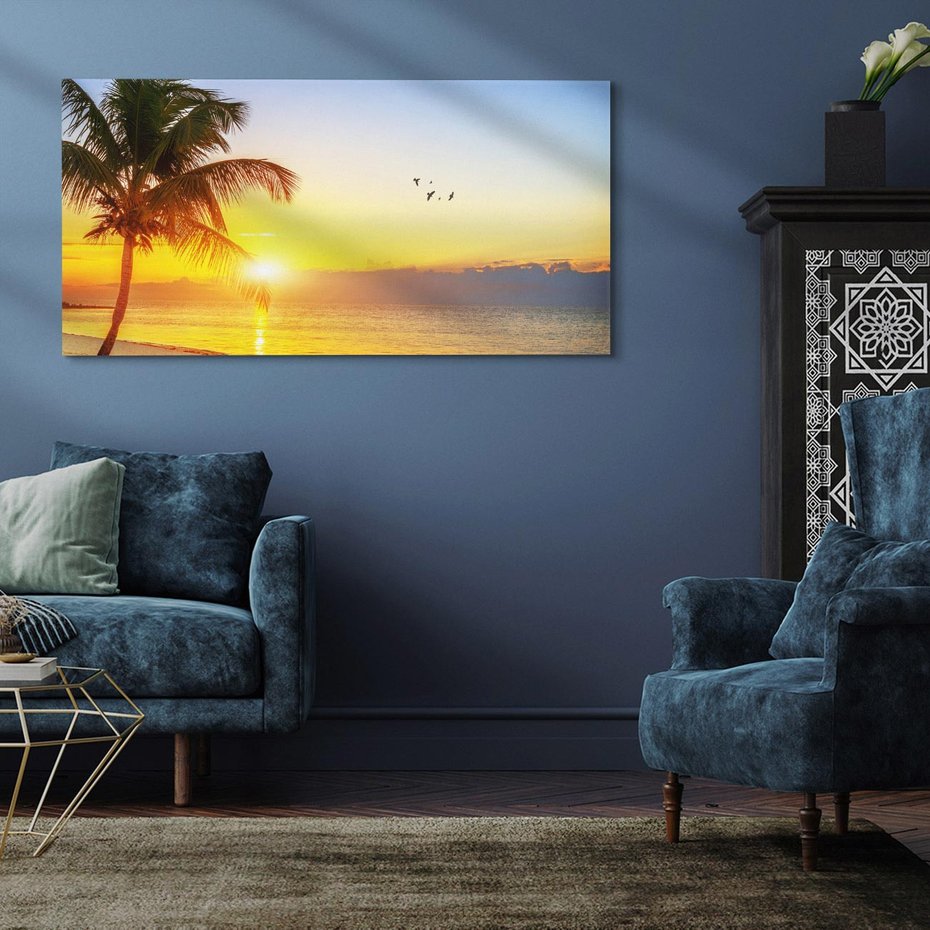 Obraz na płótnie 120x60 - Słońce, plaża i palmy: romantyczny zachód - plaża, zachód