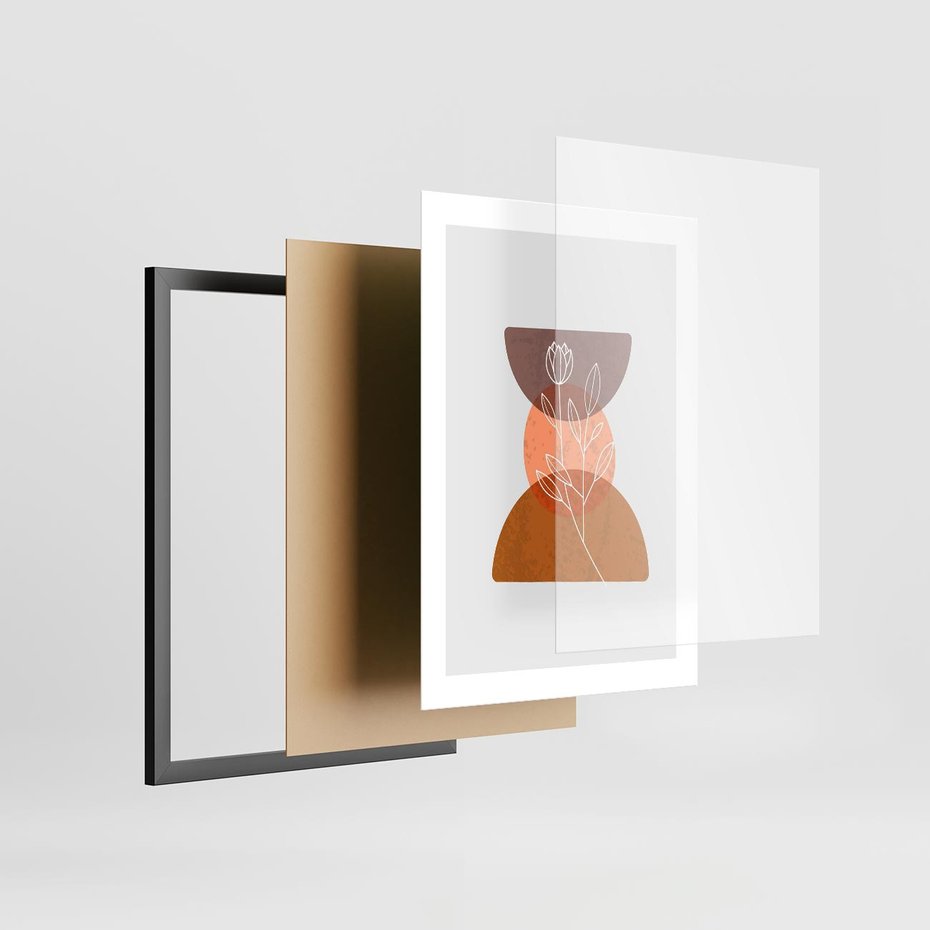 Plakat w ramie 30x40 - Kwiatowa Akwarela - akwarelowe kształty, brąz - rama czarna