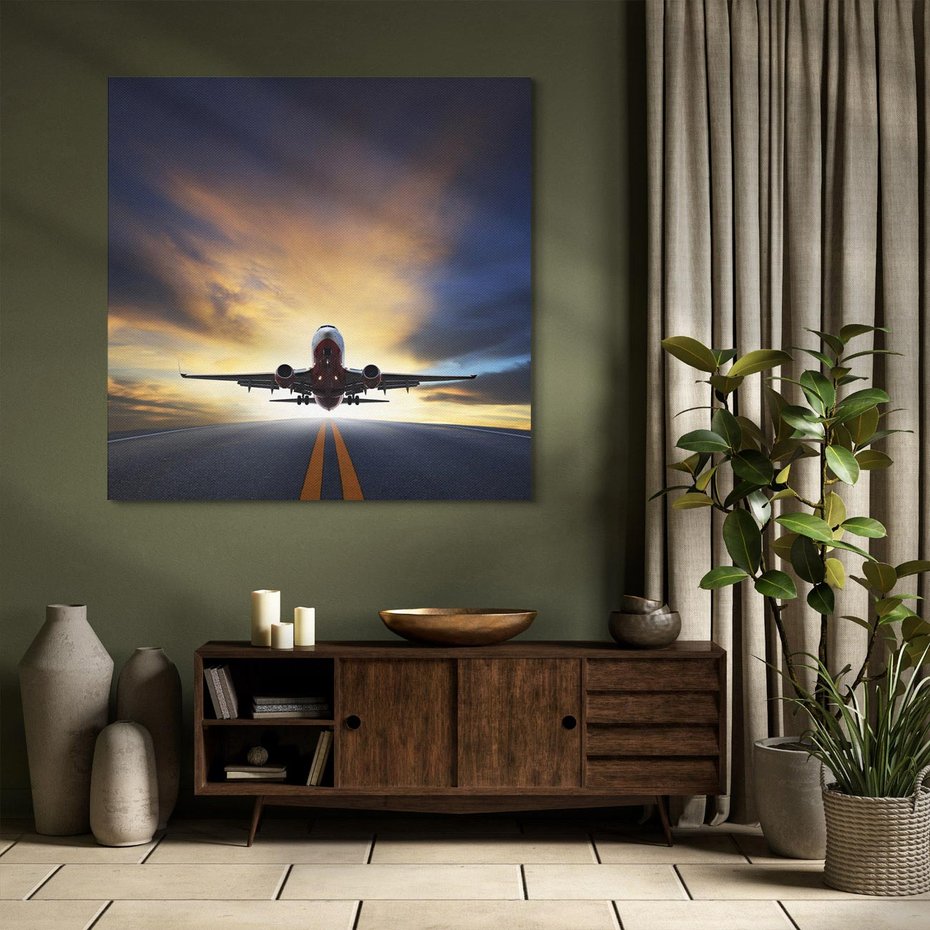 Obraz na płótnie 60x60 - Podróż samolotem w pejzaż - samolot, podróż