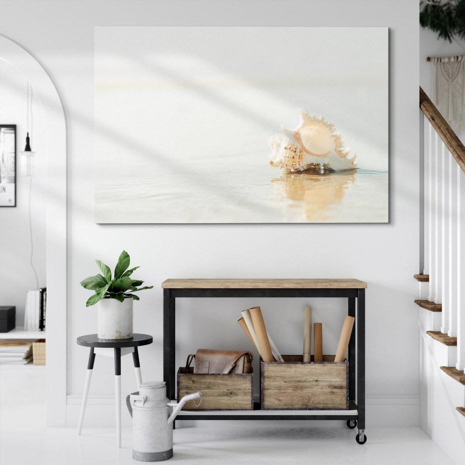 Obraz na płótnie 70x50 - Spokój Plaży - fotografia, biała muszla na plaży