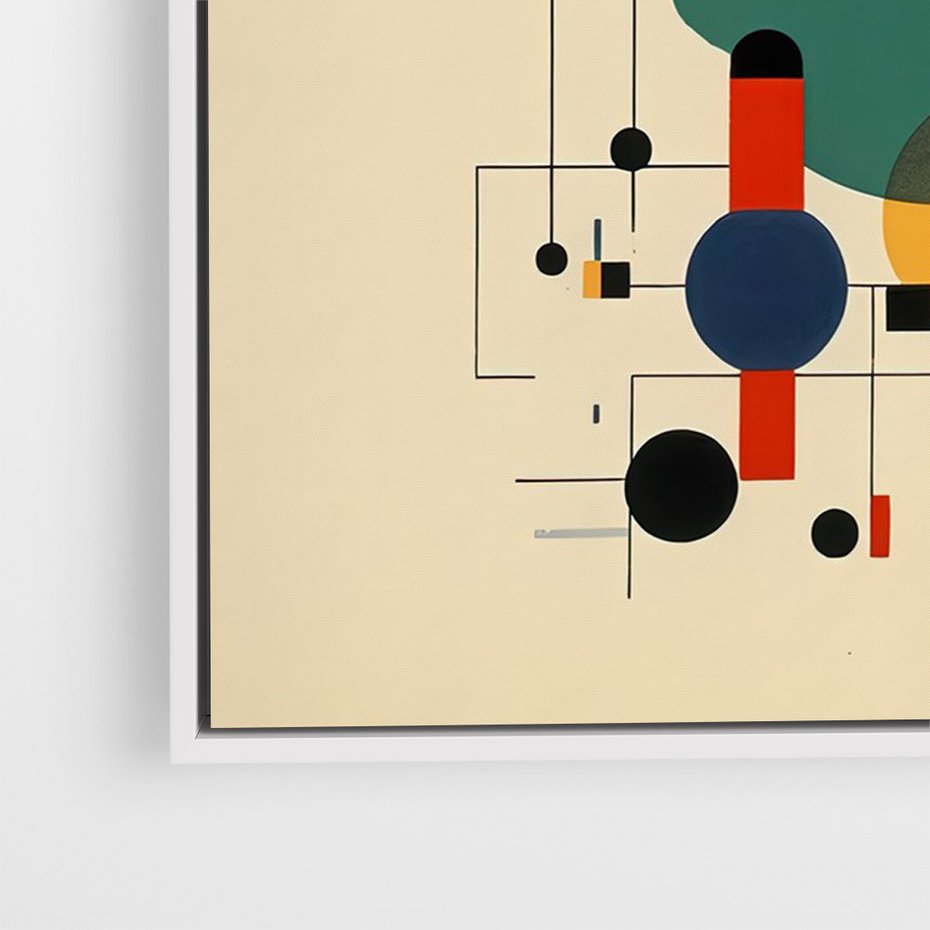 Obraz w ramie 50x70 - Migocące Impresje Odniesień - abstrakcyjna geometryczna kompozycja, koła linie - rama biała