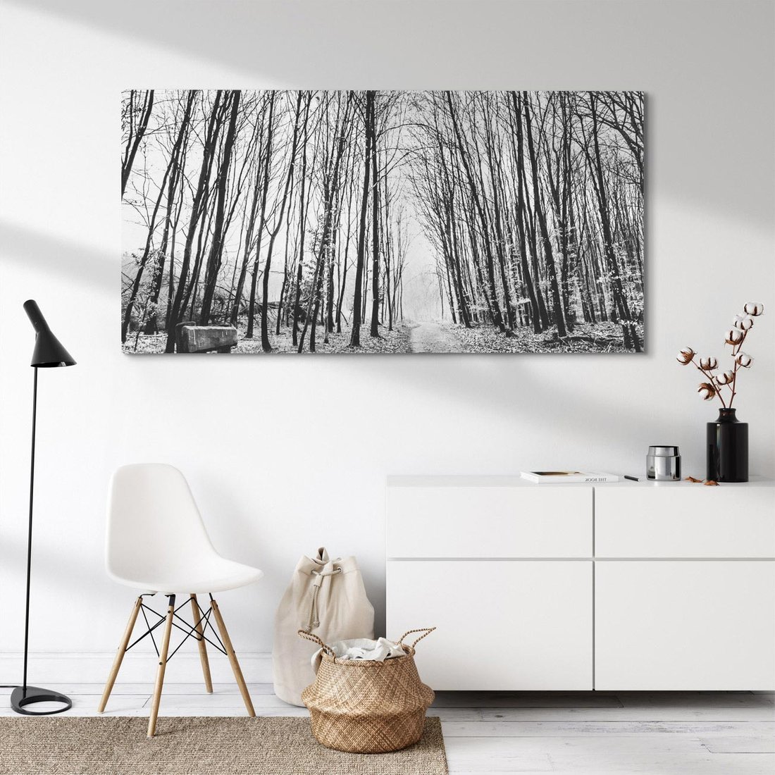 Obraz na płótnie 120x60 - Spadające Liście - czarno białe zdjecie, park