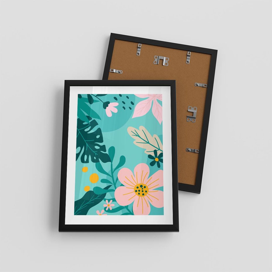Plakat w ramie 30x40 - Kwiatowy Impuls - pastelowa kompozycja, kwiaty - rama czarna