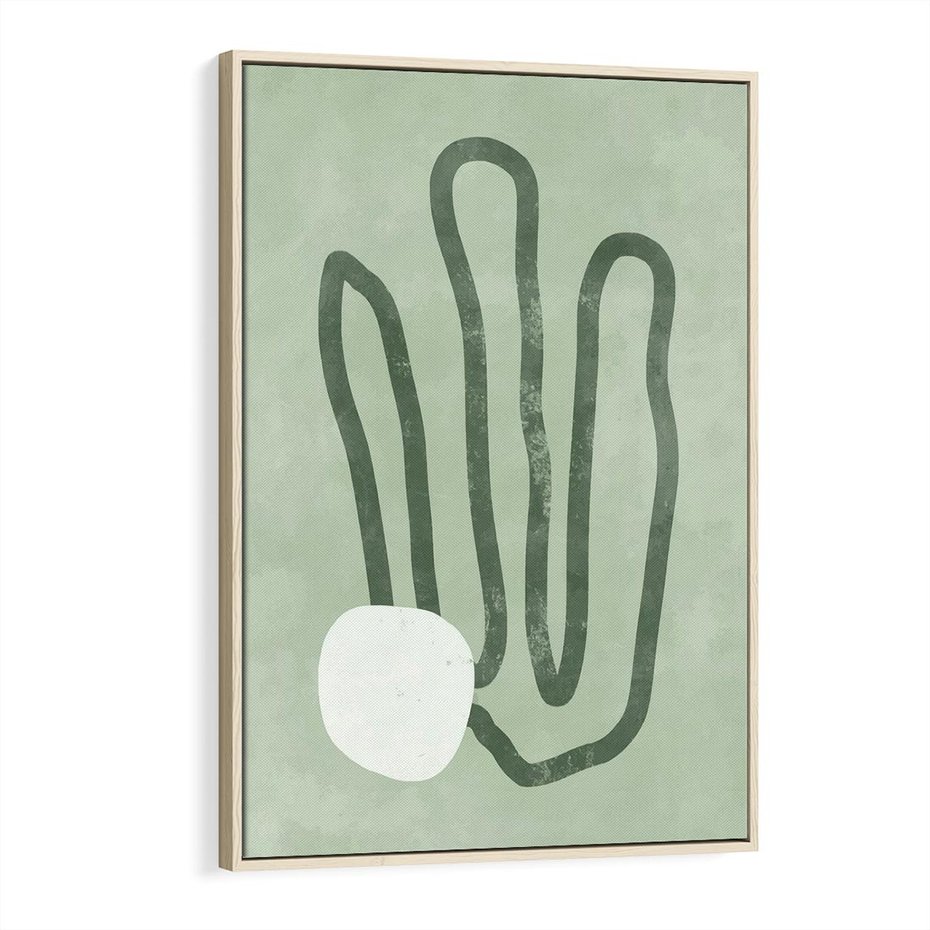 Obraz w ramie 80x120 - Spokojne Kształty Natury - zielona abstrakcja, zgaszona zieleń - rama drewno