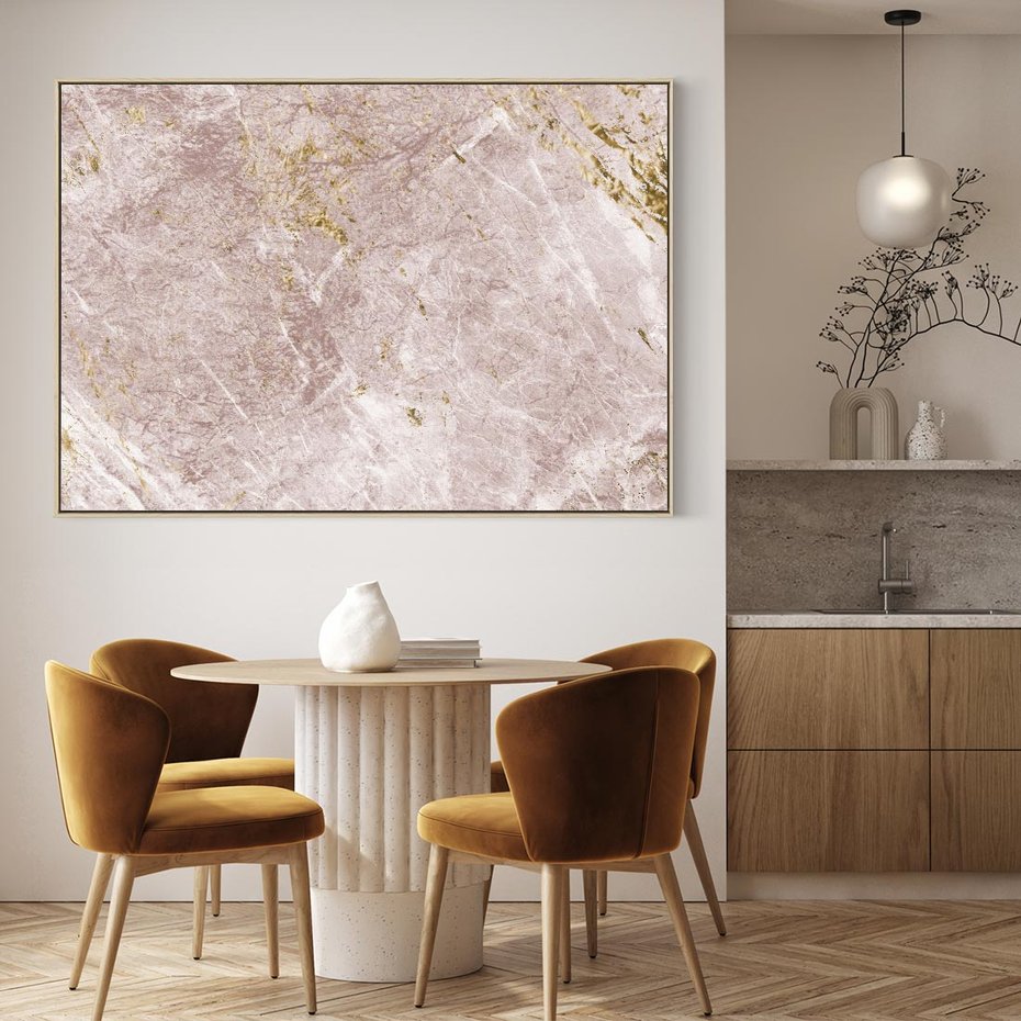 Obraz w ramie 70x50 - Wyjątkowa Stylizacja - marmur, złoto - rama drewno