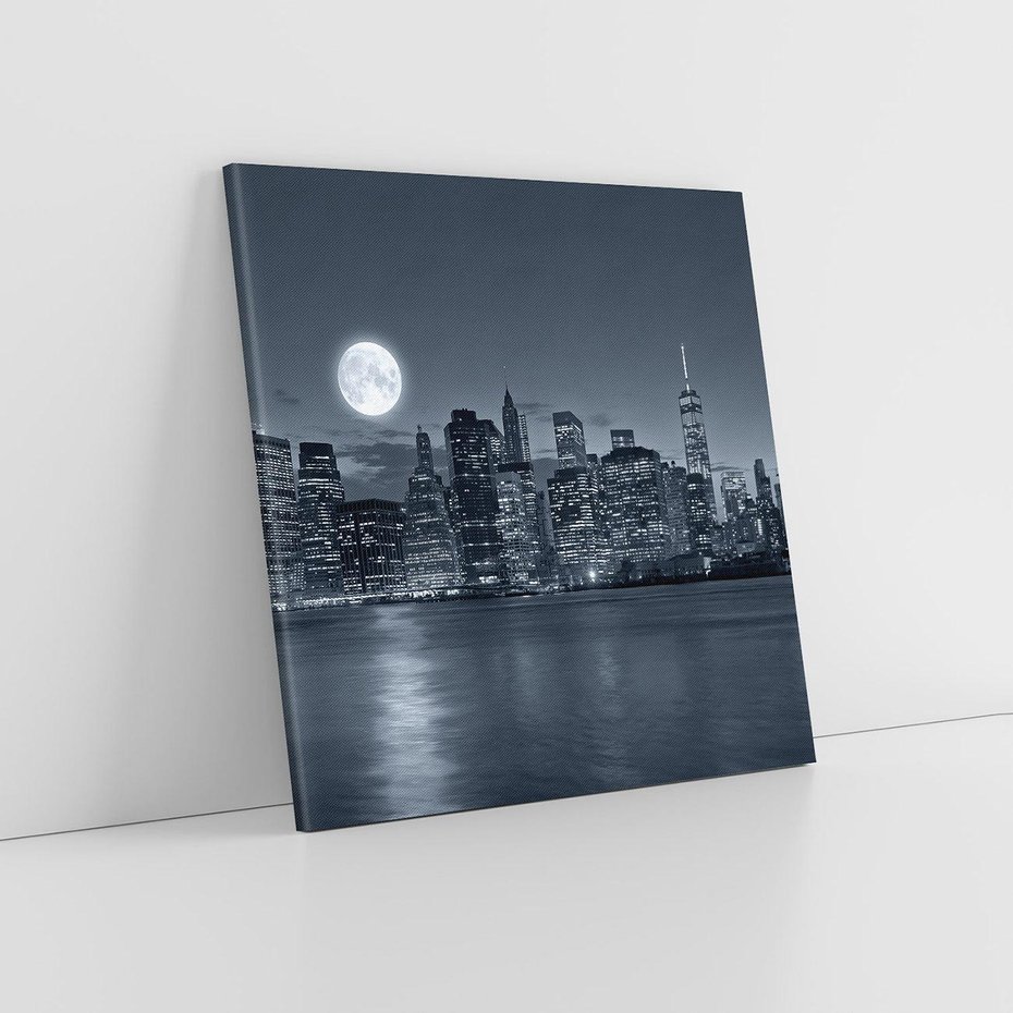 Obraz na płótnie 30x30 - Księżyc nad miastem nocą - księżyc, miasto