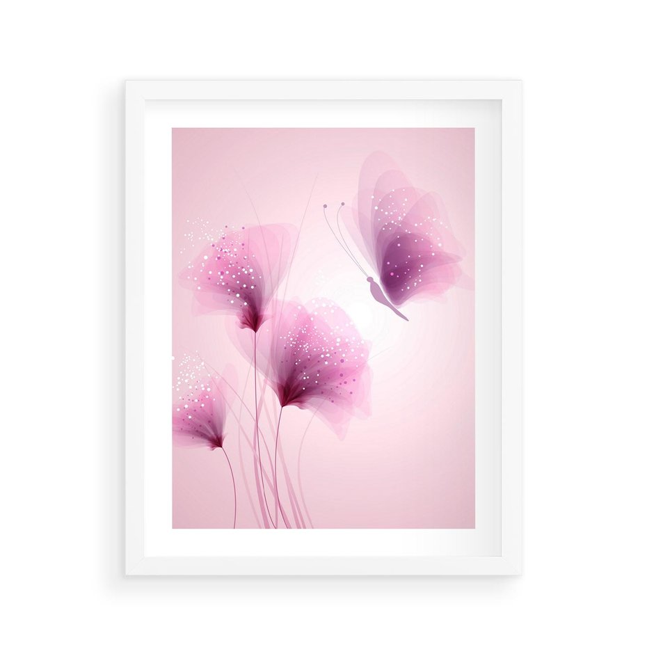 Plakat w ramie 40x50 - Akwarelowe Kwiaty w Pastelach - kwiaty, akwarelowe - rama biała