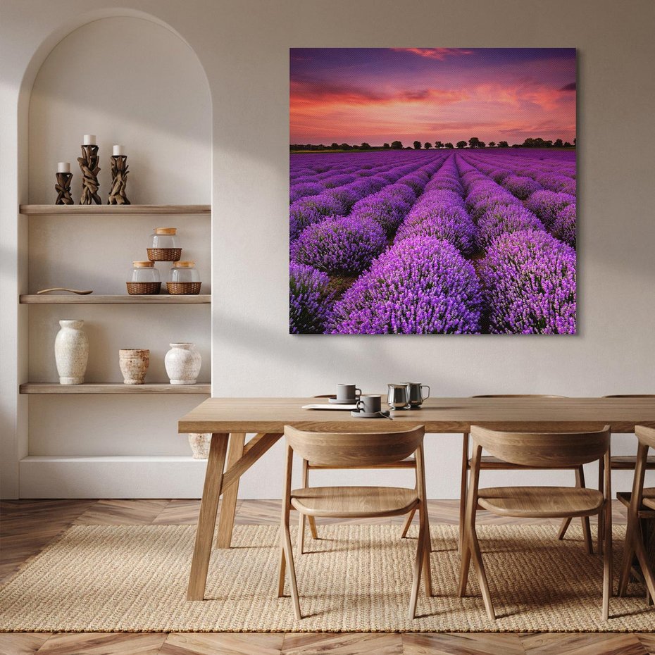 Obraz na płótnie 40x40 - Lawenda: polne zauroczenie - lawenda, kwiaty