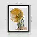 Plakat w ramie 40x50 - Światło Natury: Graficzne Liście i Złote Słońce - grafika, graficzne liście - rama czarna