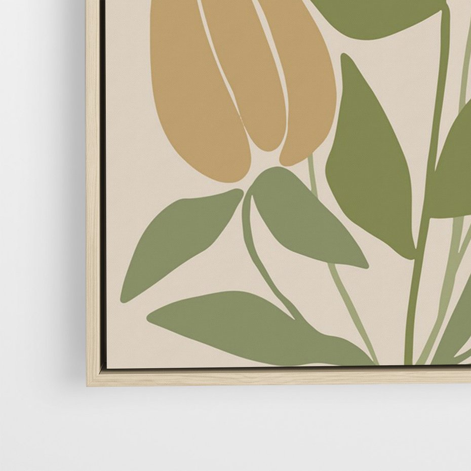 Obraz w ramie 50x70 - Beżowo i Roślinnie - nowoczesny plakat, roślinność - rama drewno