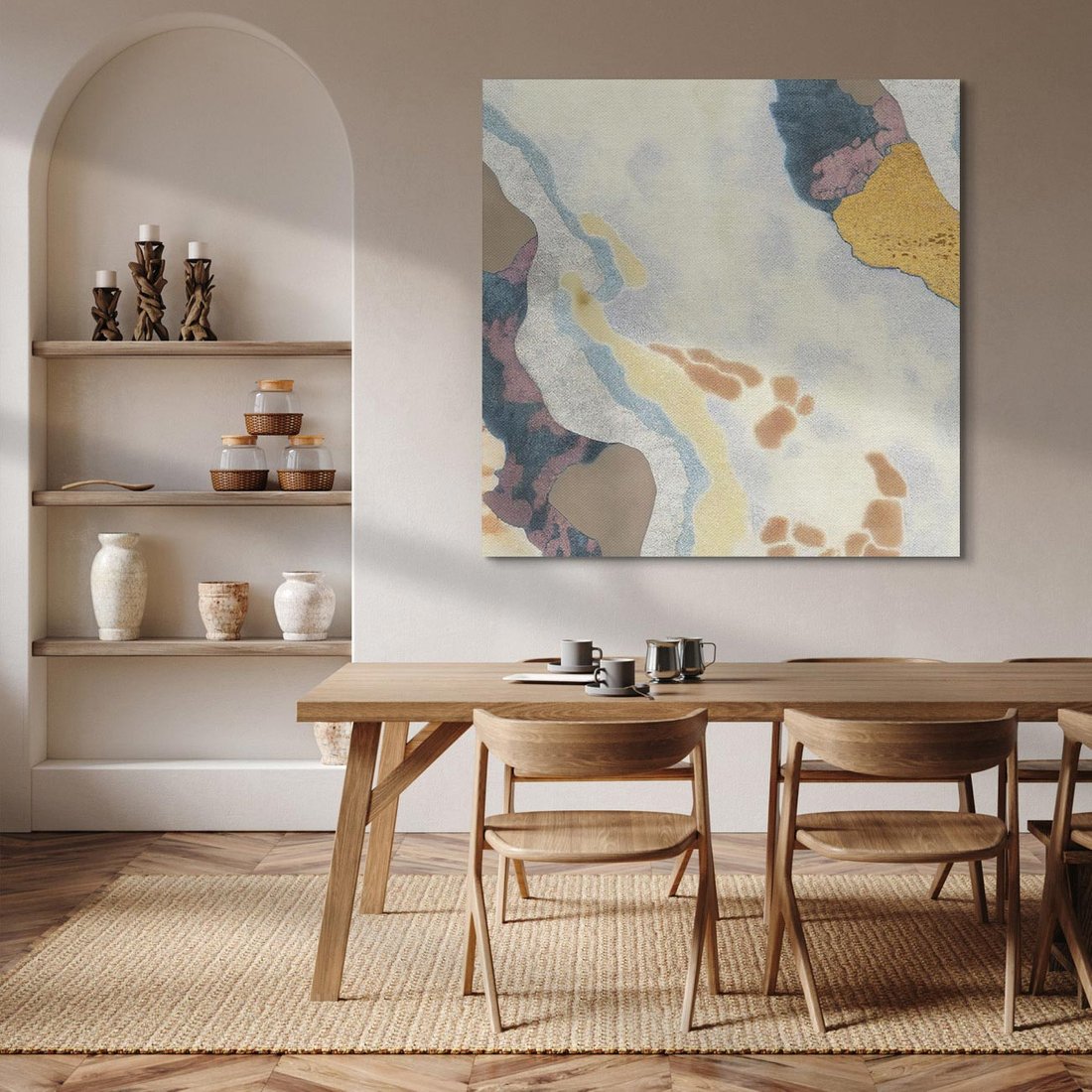 Obraz na płótnie 60x60 - Melancholijne oddechy pędzla - abstrakcyjne formy, zgaszone kolory