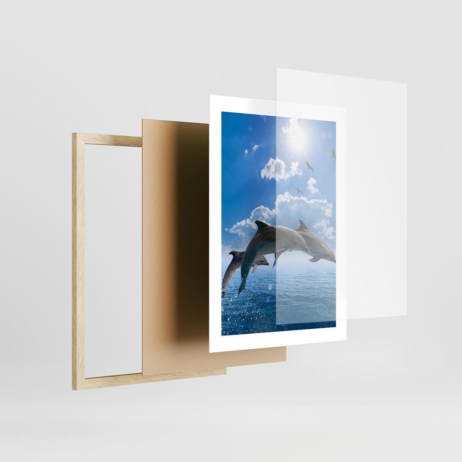 Plakat w ramie 30x40 - Spotkanie z naturą - morze, delfiny - rama drewno