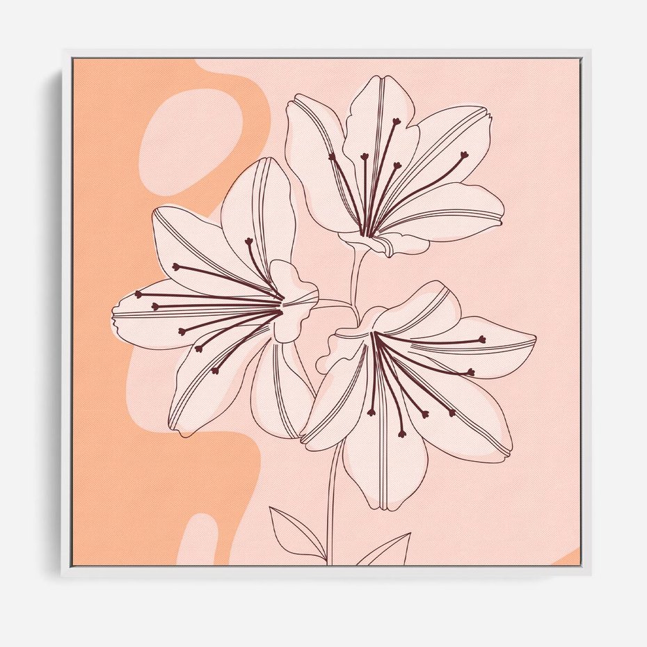 Obraz w ramie 50x50 - Kwiatowa Harmonia - minimalistyczny plakat, pudrowe kwiaty - rama biała