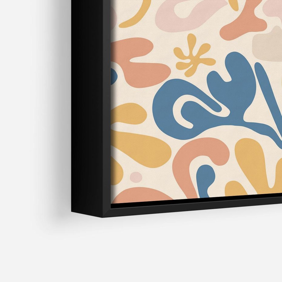 Obraz w ramie 50x50 - Symfonia Radosnych Barw - abstrakcyjne pastelowe formy, nowoczesna grafika w stylu boho - rama czarna