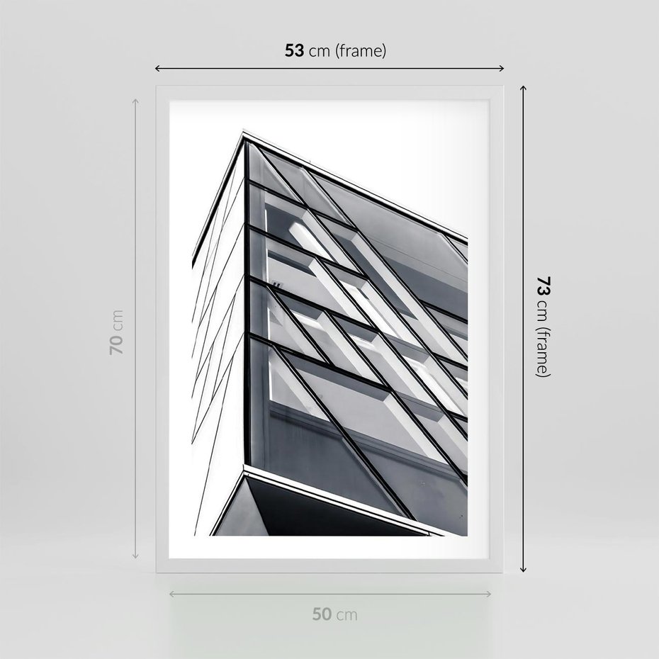 Plakat w ramie 50x70 - Architektura Przyszłości: Czarno-Białe Ujęcie - nowoczesna architektura, czarno białe zdjęcie - rama biała