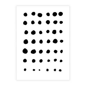 Plakat bez ramy 21x30 - Migocące Anomalie - abstrakcyjna kompozycja z czarnych kropek, minimalistyczny czarno bialy plakat