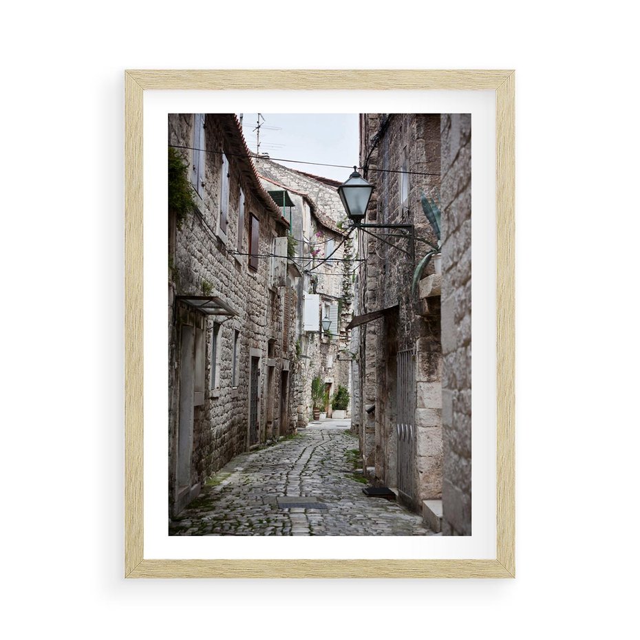 Plakat w ramie 50x70 - Malownicza uliczka we Włoszech - uliczka, Włoch - rama drewno