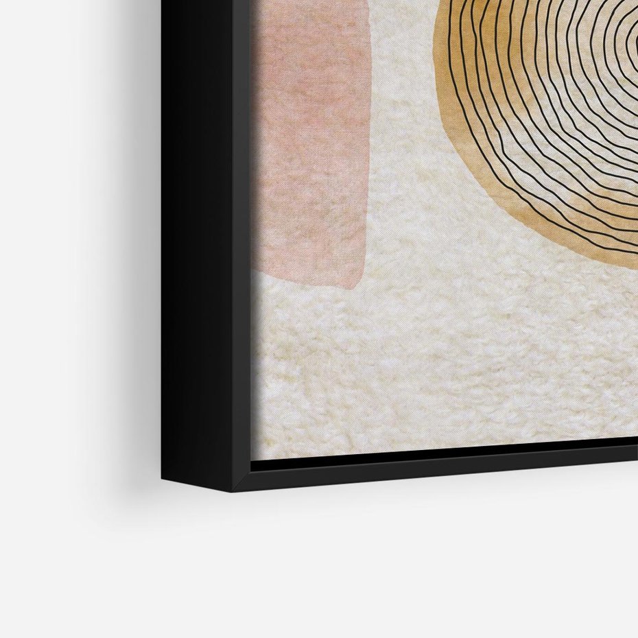 Obraz w ramie 50x50 - Zapisane w promieniach słońca - beżowe strukturalne tło, koła - rama czarna