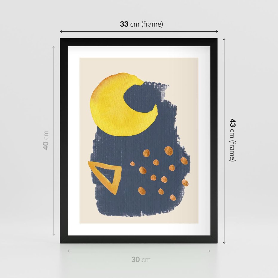 Plakat w ramie 30x40 - Migocące Nocne Barwy - abstrakcyjna akwarelowa plama, granatowa - rama czarna