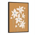 Obraz w ramie 50x70 - Kwiatowy Spektakl - minimalistyczne kwiaty, na pomarańczowym tle - rama czarna