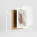 Plakat w ramie 50x70 - Impulsy Subtelnej Harmonii - abstrakcyjny obraz boho, liście - rama biała