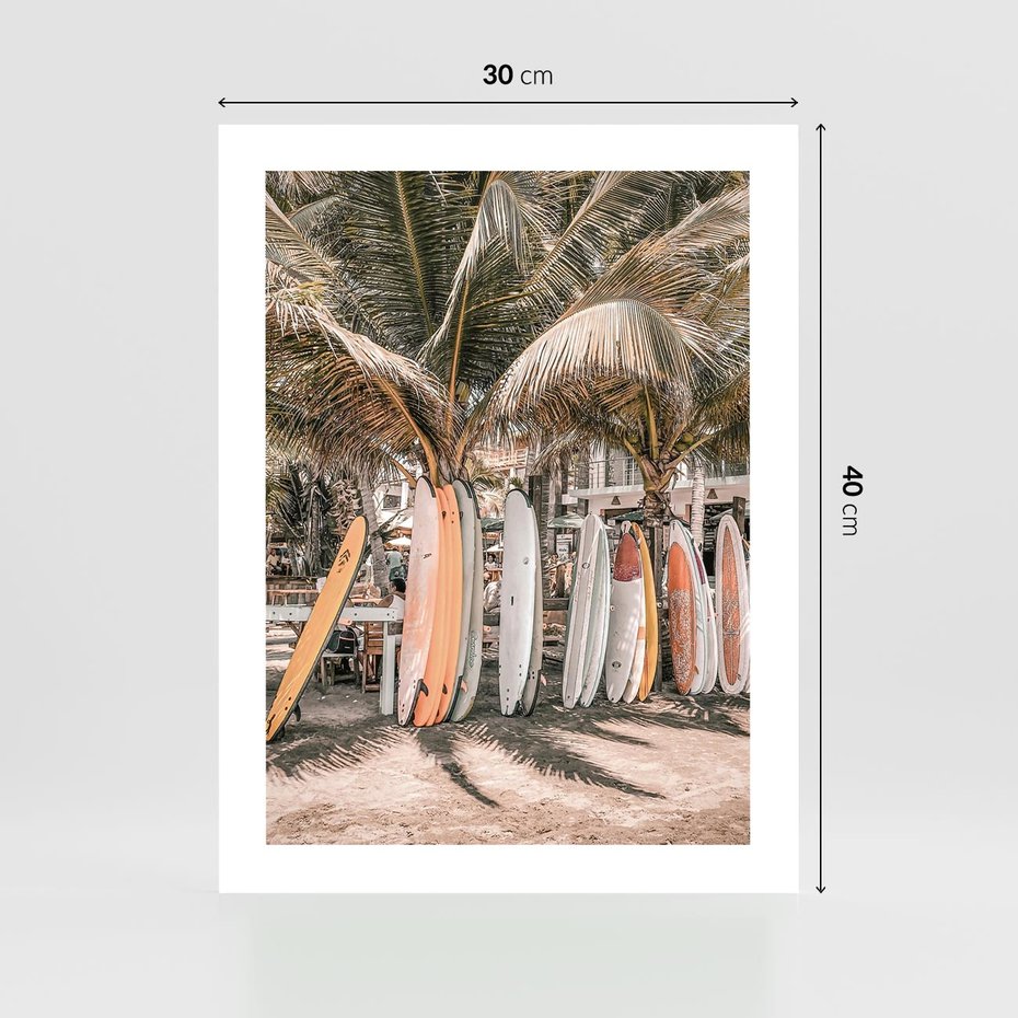 Plakat bez ramy 30x40 - Surfingowy Raj - deski surfingowe, na plaży