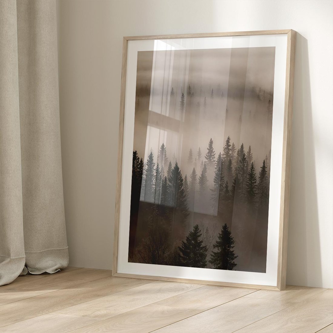 Plakat w ramie 30x40 - Mglista Opowieść Lasu - las, mgła - rama drewno