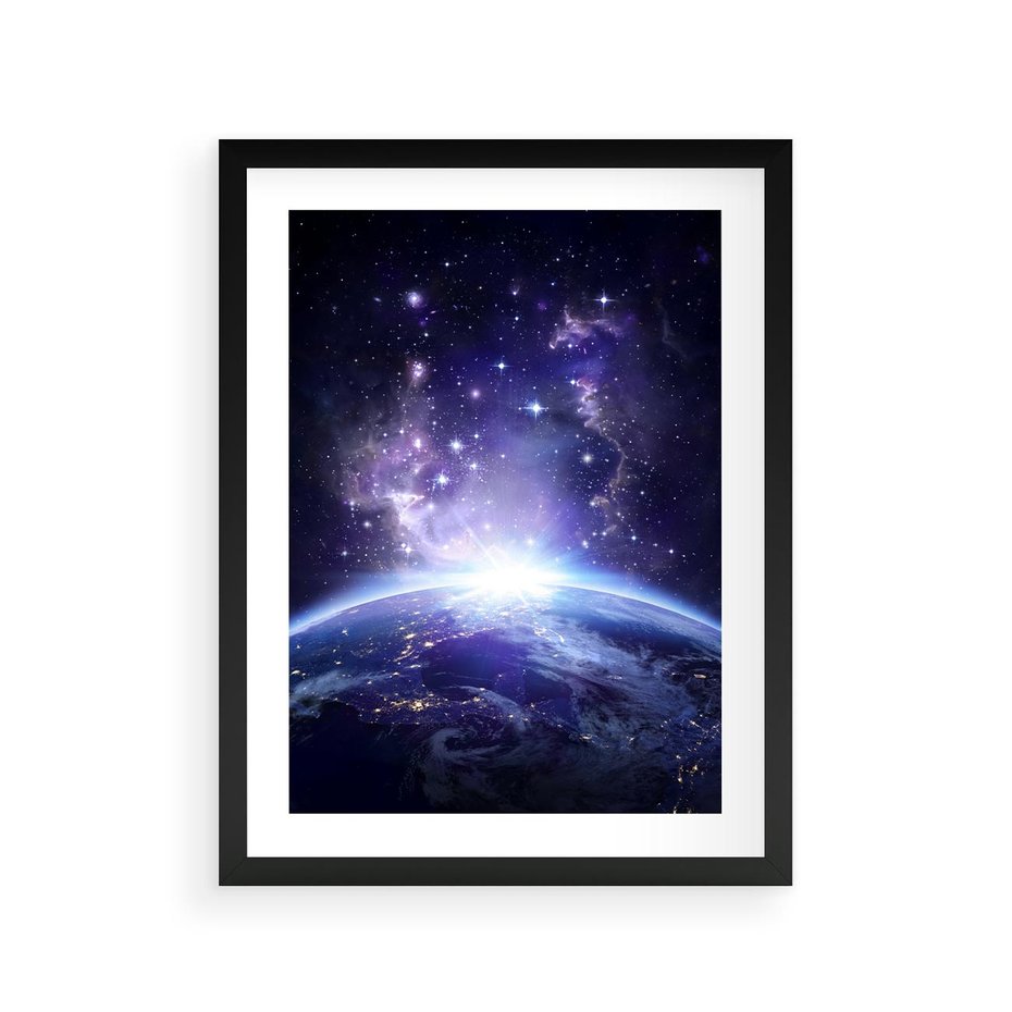 Plakat w ramie 30x40 - Podróż w kosmiczną przestrzeń - kosmos, ziemia - rama czarna