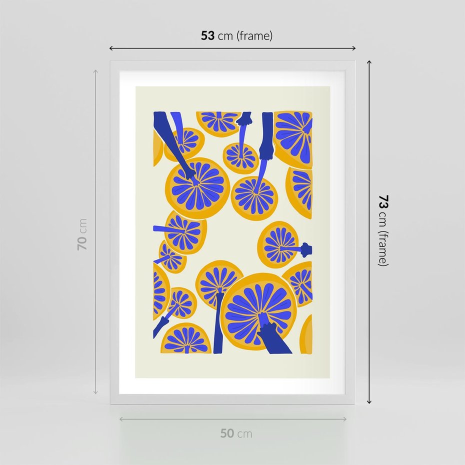 Plakat w ramie 50x70 - Malowane w słońcu - abstrakcyjna kompozycja, grzyby - rama biała