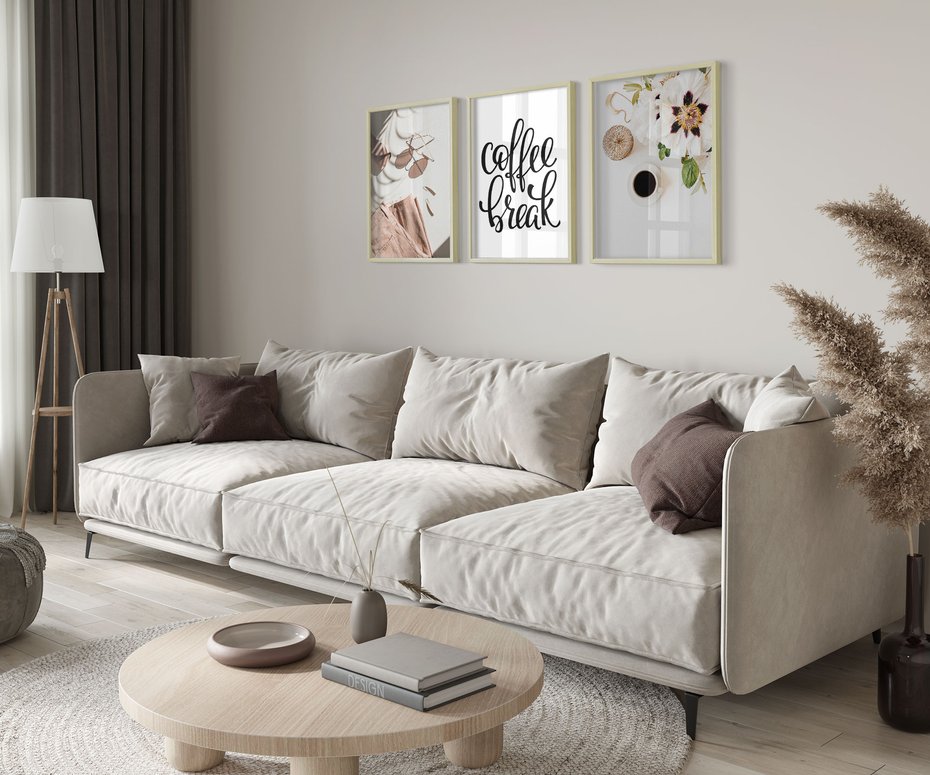 Zestaw obrazy w ramie 50x70 galeria - Coffee, break, kawa, napis - rama drewno