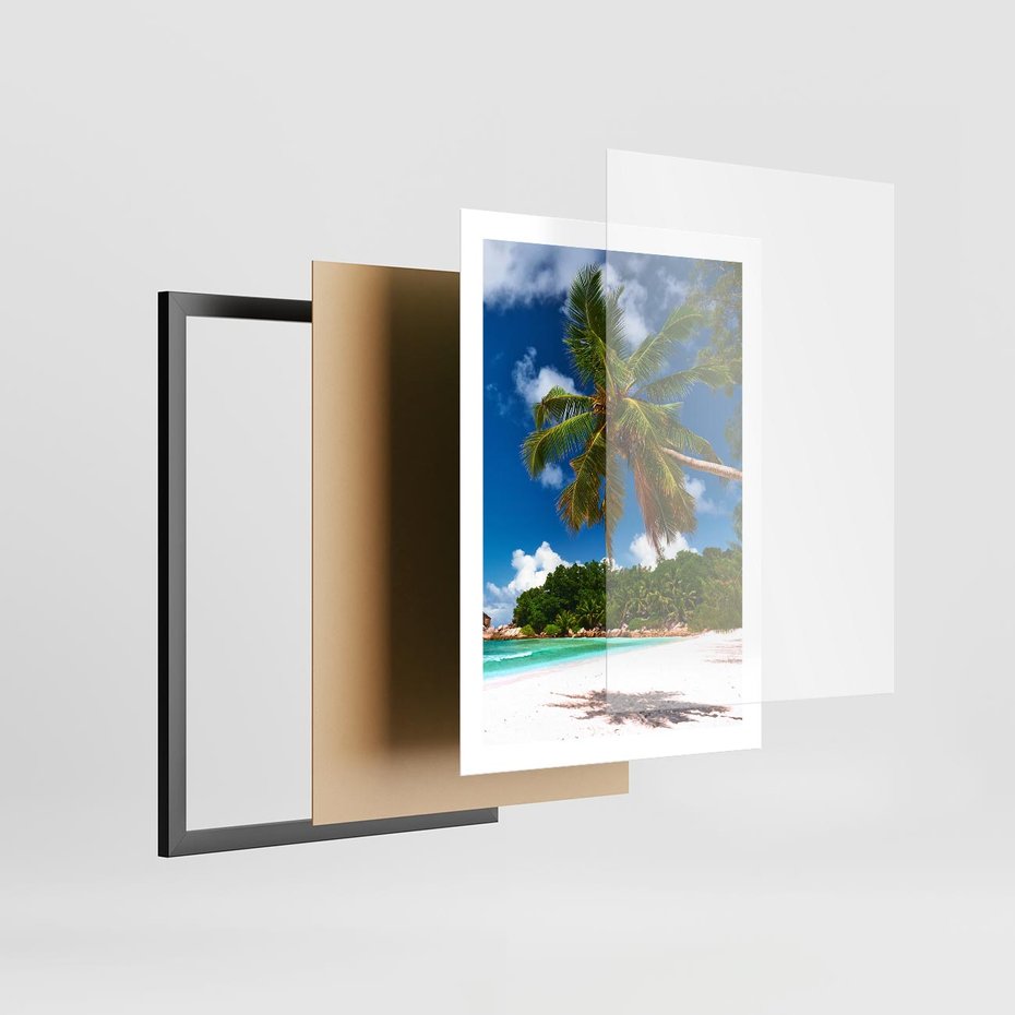 Plakat w ramie 50x70 - Oaza palm na plaży - palma, plaża - rama czarna